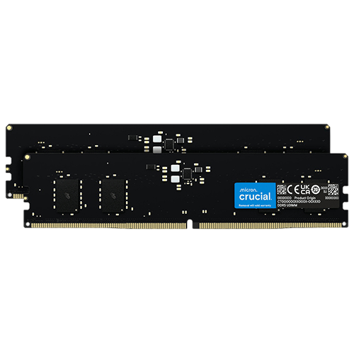 Crucial 64GB (2x32GB) DDR5 5600MHz Desktop RAM Front View – Dual Channel Memory Kit